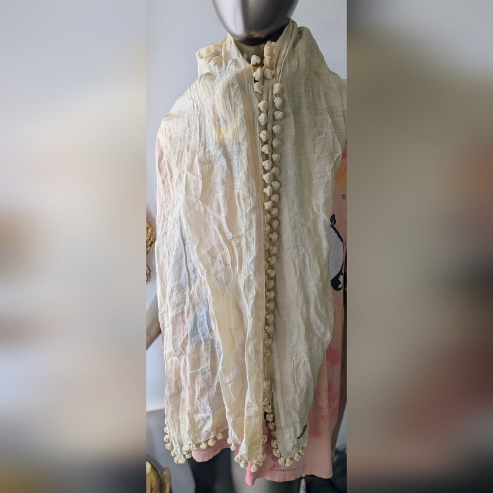 MATTA Dupatta Plain Silk Cotton Tassel Pom Pom Shawl